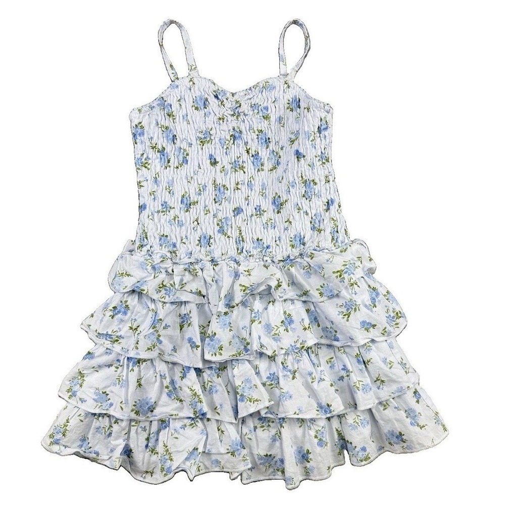 Cat & Jack Smocked Drop Waist Floral Printed Ruffle Dress XS 4/5 Cottage Dainty